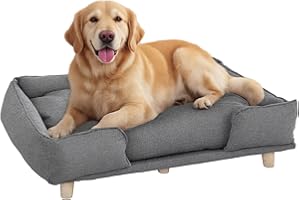 PawHut Hundesofa Hundecouch mit Rückenlehne, Holzbeine Hundebett mit Polyester Haustiersofa Katzensofa für große Hunde bis zu 30 kg und 60 cm Schulterhöhe, 96 x 66 x 24 cm Dunkelgrau