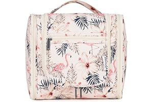 Narwey Neceser Colgante Bolsa de Aseo Mujer Grande Neceser Maquillaje Organizador Viaje Accesorios Largo (Flamenco Beige)