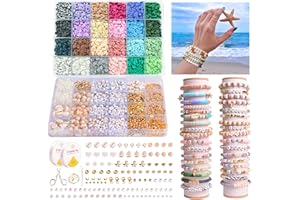 Perles Pour Bracelet, 8200+ Perles Heishi, Perle Plate Pour Bracelet de 6mm, 2 Boîtes Kit Bracelet Perle avec Lettres, Kit Perles Bijoux Adulte Enfant