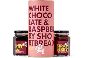 Josh & Jim's Berry Trio Gift Pack, Mini Tasty Strawberry Preserve & Blackcurrant Preserve With Less Sugar 114g, With White Chocolate & Raspberry Shortbread, Produced In UK, 160g