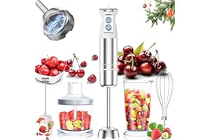 HOUSIWILL Hand Blender, 5-in-1 Stainless Steel Electric Stick Blender 1000W, 12 Speeds Adjustable, Baby Food Blender with Egg Whisk, Frother, 500ml Chopper, 600ml Measuring Cup, BPA Free Food Processor