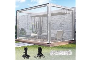 OKYUK Telone trasparente con occhielli per esterni, in PVC, 420 g/m², con 20 fascette per cavi, corda di fissaggio da 10 m, 12 nastri elastici con sfere, 8 ganci elastici (2 x 3 m, gancio)