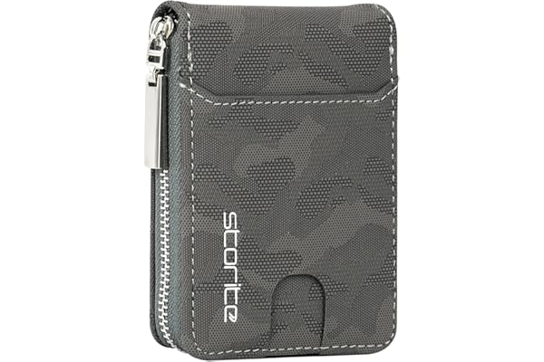 Storite PU Leather 9 Slot Vertical Credit Debit Card Holder Money Wallet Zipper Coin Purse for Men Women - (11.5 X 8 X 2Cm -Camouflage Grey)