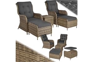 tectake® Salon de Jardin Extérieur en Poly Rotin et Aluminium 2 Personnes Ensemble Fauteuil salon, Tabouret pouf & Table de Jardin, Coussins inclus, Mobilier de jardin pour Amenagement Balcon Terrasse