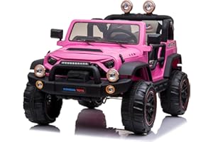 MONDIAL TOYS Macchina Elettrica per Bambini Maxi Fuoristrada 2 Posti con Ampio Sedile in Pelle - Auto Elettrica per due Bambini 12v Full Optional (Con Ruote in Plastica, Rosa)