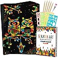 Mocoosy 60 Pcs Scratch Art Paper for Kids, Rainbow Magic Scratch Off Paper Sheets Set, Black Scratch Pads Note Arts and Crafts Kit for Kids Party Games Activities Christmas Birthday Gift for Ages 3-12