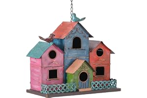 Metal Bird Houses for Outside Hanging, Large Bird Houses for Outdoors with 4 Compartments for Birds to Nest in, Colorful Birdhouse with Easy Clean Back Doors, Escape Holes & Ventilation
