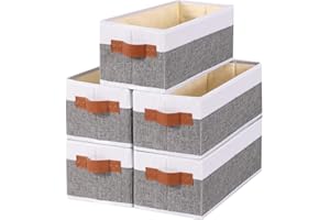 YheenLf 5-Pack Faltbarer Aufbewahrungskorb,Stoffspeicherbox mit Griff,verwendet für die Organisation von kleinen Körben in Badezimmern, Schränken und Regalen (Grau/Weiß,38x15.5x13cm)
