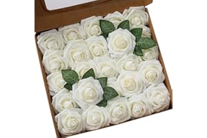 Ksnnrsng Flores Rosas Artificiales Espuma Rosa Falsa para Manualidades, Ramos de Novia, centros de Mesa, Despedidas de Soltera y Decoración del Hogar (25 Piezas, Marfil)
