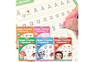 Helsort Large Magic Grooved Practice Copybook 5 Pack, Reusable Grooved Handwriting Workbook with Handwriting Aid Magic Pen, Learn to Write Number Letter Tracing for Kids 3-8 Preschool Calligraphy