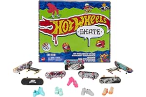 Hot Wheels Skate - Set da 10 fingerboard, include anche 5 paia di scarpine da skate rimovibili, grafiche dettagliate a tema, giocattolo per bambini, 5+ anni, HTP59