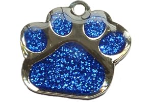 AJ IN THE FOREST Quality Blue 27mm Glitter Paw Design Pet Id Tag, Dog, Cat, Free Engraving and P&P