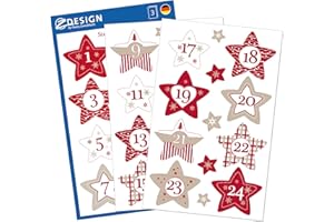 AVERY ZWECKFORM AVERY 52890 Zweckform Calendrier de l'Avent chiffres 24 étoiles (fabriqué en Allemagne, autocollants de Noël, papier, autocollants, chiffres d'étoiles, chiffres de l'Avent n° 1-24)