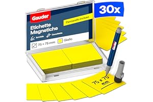 GAUDER Etichette Magnetiche Riscrivibili - Magneti Riutilizzabili da Etichettare per Lavagna, Lavagna Kanban, Frigorifero e Bacheca - Cartellini Magnetici con Pennarello (30 Pezzi - 75 x 75 mm)