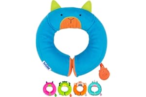 Trunki Kid's Travel Neck Pillow and Chin Rest | Support Sleepy Heads in the Car Seat, Plane, Bike or Pram | Yondi SMALL Bert (Blue)