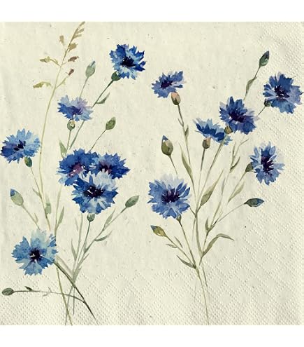 Maki Tovaglioli Di Carta Velina 3 Strati, 33x33 Cm, 20 Pezzi, Mix Fiori Selvatici Con Papaveri, Per Decoupage O Tavola