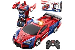 Spider Transform Remote Control Cars for Kids - 2.4GHz RC Police Car for 3 4 5 6 7 8 Year Old Boys, 1:18 Scale Robot Toy Car with One-Key Transformation & 360° Rotation, Kids Christmas Birthday Gifts