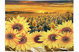 Fullfun Sunflower Tapestry, Golden Yellow Sunset Sunflowers Field Tapestry Nature Scenery Wall Hanging Tapestries for Bedroom Living Room Dorm Wall Decor Art 50 x 60 Inch