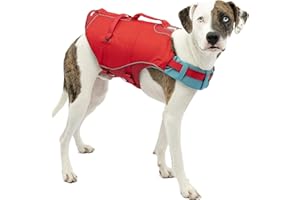 Kurgo Gilet de sauvetage Surf n’ Turf pour chien, Veste de sécurité gonflable pour activités nautiques pour chiens, Réfléchissant, Réglable, rouge, Taille M