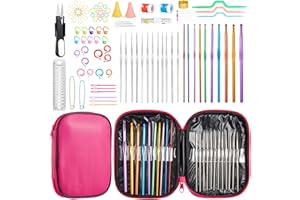 Anpro Set 100 in 1 Uncinetto con Astuccio Ago Crochet in Alluminio con Case Custodia Protettiva di Pelle per Fai da Te