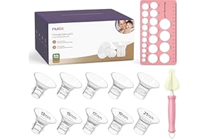 Nuliie Milchpumpen-Flanscheinsätze 10 Stück, 13/15/17/19/21mm für die meisten 24mm Brustschilde, effizienteres & schmerzfreies Abpumpen, BPA-frei, kompatibel mit Momcozy/Medela/Nuliie