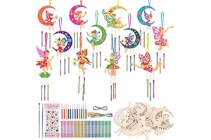 Acentor Lavoretti Creativi, 12 Pezzi Scacciapensieri per Bambini in Legno, Kit Fairies in Legno, Kit Fai da te Creativo Bambini, Lavoretti Creativi Giocattoli, Regali per Ragazze