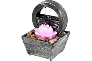 Gatphy Petite Fontaine d'Intérieur Zen Fontaine de Table avec Jardin Zen Lumière LED Petite Fontaine Décorative d'Intérieur Bureau Table pour Zen Méditation Détente Fortune Attraction Pot (C)