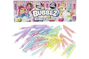 HTI Bubblz 48-Pack Pastel Bubble Solution with Wands | Mini Bubble Bottles with Stick Wands for Kids | Ideal for Party Bag Fillers, Outdoor Play & Birthdays | Bubble Toy Set for Ages 3+