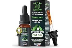 Artisam Huile de Graines de Chanvre Sativa 5% 6000 MG Naturel 30 ML | Made in France | Omega 3 6 9 | Huile de Chanvre Certifié Chien et Chat Animaux | Réduit Le Stress Améliore Le Sommeil