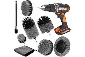 vvhippo 8 Stück Bürstenaufsatz Bohrmaschine Set, Bürste für Akkuschrauber Power Scrubber Drill Brush Attachment mit Reinigungstuch für Auto Felgen Fliesen Küche Böden Badewanne, Grau
