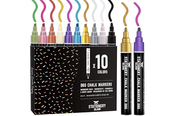 STATIONERY ISLAND Stylo Craie Pour Tableau Noir Effacable, Marqueur Craie Effacable, Feutre Craie pour le Verre Fenêtre, 6MM Lot de 10 Métallique Couleur