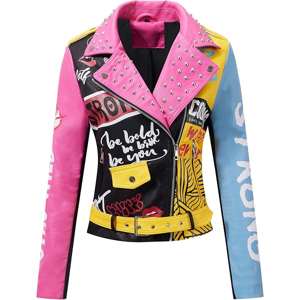 Yynuda, Giacca da motociclista da donna in ecopelle, elegante, con cerniera, classica, corta