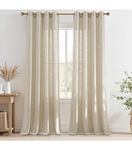 Joydeco Transparant gordijn van linnen met ogen, set van 2 semi-ondoorzichtige gordijnen, 132 x 260 cm (b x h), wit, lichtdoorlatend gordijn voor ramen, binnen, woonkamer, slaapkamer