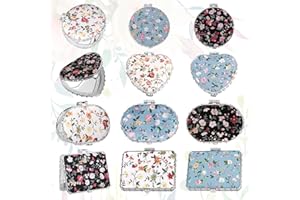 HOINCO 12 PCS Espejos Florales de Bolsillo, 4 Estilos Retro Floral Portátil Compacto Espejo Mini Maquillaje Compacto Bolsillo Espejo de Maquillaje Plegable Herramienta