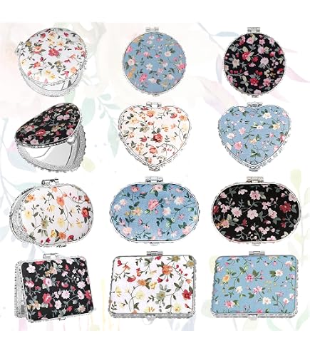 Beaufy Kompaktspiegel 4er Set – Faltbar, Mit 1x Normal & 1x 2-facher Vergrößerung, Verschiedene Designs