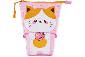ACANICA Federmäppchen, 2-in-1 Standmäppchen, Teleskopisch Mäppchen, Federtasche Reißverschluss, Stifthalter, Schulmäppchen für Mädchen, Jungs, Teenager, Geschenke 7 8 9 10 11 12 Jahre-Katze