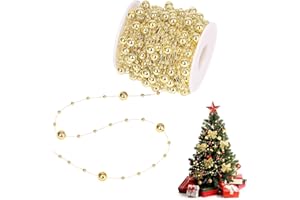 PPGGOPP Wieniec z koralików świątecznych, koraliki choinkowe, wieniec z pereł, girlanda z koralików choinkowych, sznur z pereł, sznurek perłowy do dekoracji (złoty)