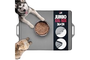 Tuff Pupper 91x60 cm XXL Waterproof Pet Feeding Mat | Raised Edges Prevent Spills | Easy Clean Dishwasher Safe | Holds Food & Water Mess from Floor | Non Slip Silicone Base | Dogs & Cats Silicone Tray