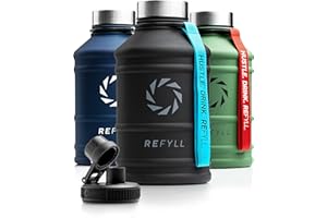 REFYLL X Butelka na wodę ze stali nierdzewnej Hero 1,3-2,2 l I Butelka fitnessowa na wodę do sportu, siłowni I Butelka na wodę szczelna, wytrzymała, bez BPA I + Kapturek sportowy (Czarna północ)