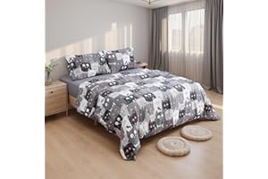 H HANSEL HOME Juego de Funda Nordica Microfibra de 3 Piezas para Cama 90 Suave Transpirable, Incluye 1 Funda Edredón 150x220cm, 1 Bajera 90x200+28cm, 1 Funda Almojada 50x110cm - Gatos