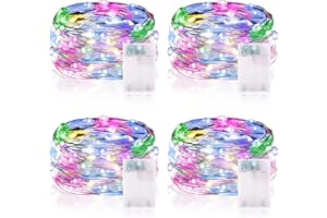 ‎VACOULERY 4 x 50er LED Lichterkette mit Batterie und Timer, 5M Micro Drahtlichterkette IP65 Wasserdichte Kupferdraht Lichterkette für Weihnachten Halloween Hochzeit Beleuchtung Deko - Bunt