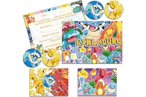 IRONIUM 12x Einladungskarten Kindergeburtstag mit Umschlag Deutsch, Kindergeburtstags Party Einladungen, Cartoon Geburtstag Einladungskarten Set für Themed Party (A6) (H)