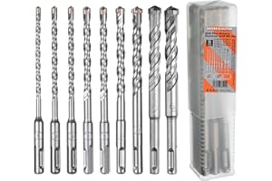 HPMAISON Punte da Trapano, 9 Pezzi SDS PLUS, Punte a Percussione Rotante 5-16mm, Punta in Carburo a Quattro Taglierine per Calcestruzzo, Mattoni, Pietra, Cemento, Muratura, Plastica, Legno