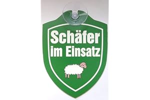vielesguenstig-2013 Schild mit Saugnapf Schäfer im Einsatz Schaf Tier Auto Windschutzscheibe