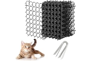 QIEERXI 12Pcs Anti Cat Spikes - 15x20CM Black Plastic Cat Scat Mat with Spikes, Cat Repellent Mat Prickle Stirp Pet Deterrent Net with 8Pcs U-shaped Pegs for Garden, Fence, Indoor, Outdoor