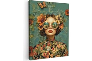 MuchoWow© Impressions sur Toile 60x80 cm Deco Tableau Murale Decoration Salon Peinture Tableaux Chambre Toiles Maison Femme - Fleurs - Papillons - Nature - Vintage