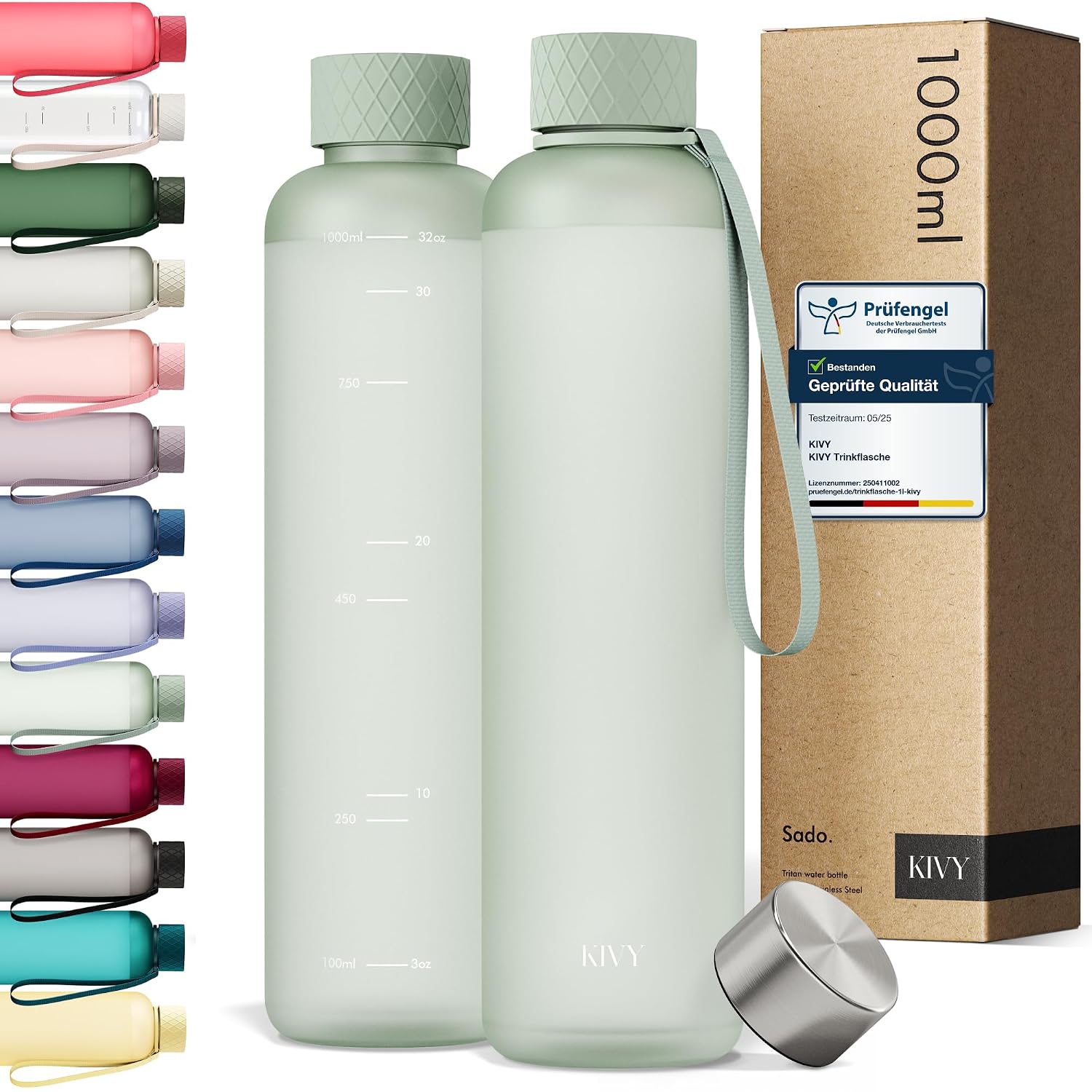 KIVY Trinkflasche 1l aus Tritan - Kohlensäure geeignet & Auslaufsicher | Für Sport, Schule & Büro - Sport Trinkflasche Gym - Wasserflasche für Sprudel - Sportflasche 1 Liter - Spülmaschinenfest