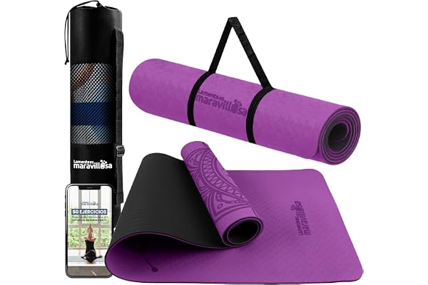 LA MENTE ES MARAVILLOSA - Esterilla de Yoga TPE, 183x61 cm | Colchoneta Antideslizante Grosor 6 mm para Fitness, Pilates y Gimnasio en Casa, con E-Book, Bolsa y Correa de Hombro
