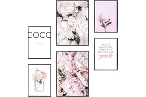 Heimlich Cuadros Decorativos - SIN Marcos -Decoración Colgante para Paredes de Sala, Dormitorios y Cocina - Arte Mural | 2 x A3 & 4 x A4-30x42 & 21x30 | » Whitsun Rose Coco «