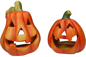 khevga Halloween decoración de Calabaza Cerámica candelero Conjunto de 2